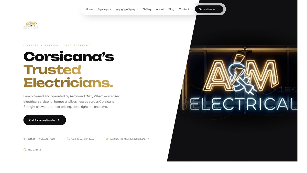 A&M Electrical — a site built by NuAura